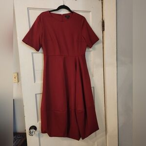 COS Midi Dress, Wool Blend, Burgundy Red, Short Sleeve Balloon Bottom, Sz 12 EUC